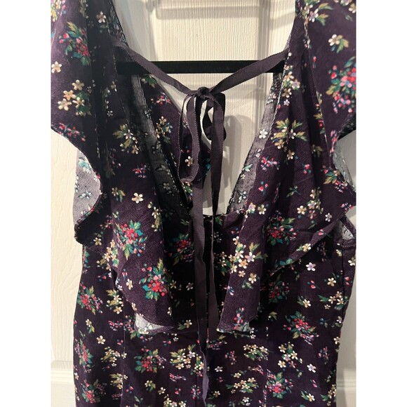 Free People Shorts Romper Womens M Violet Visions Corduroy Floral Ruffle New - Picture 6 of 12